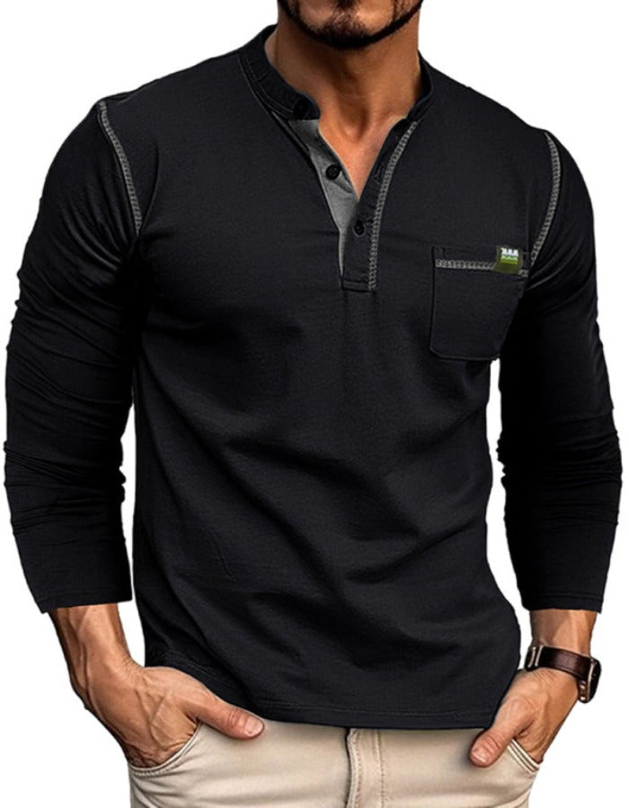 SHOPIQAT New Men's Henley Colour Block Knitted Long Sleeve T-Shirt - Premium from shopiqat - Just $8.900! Shop now at shopiqat